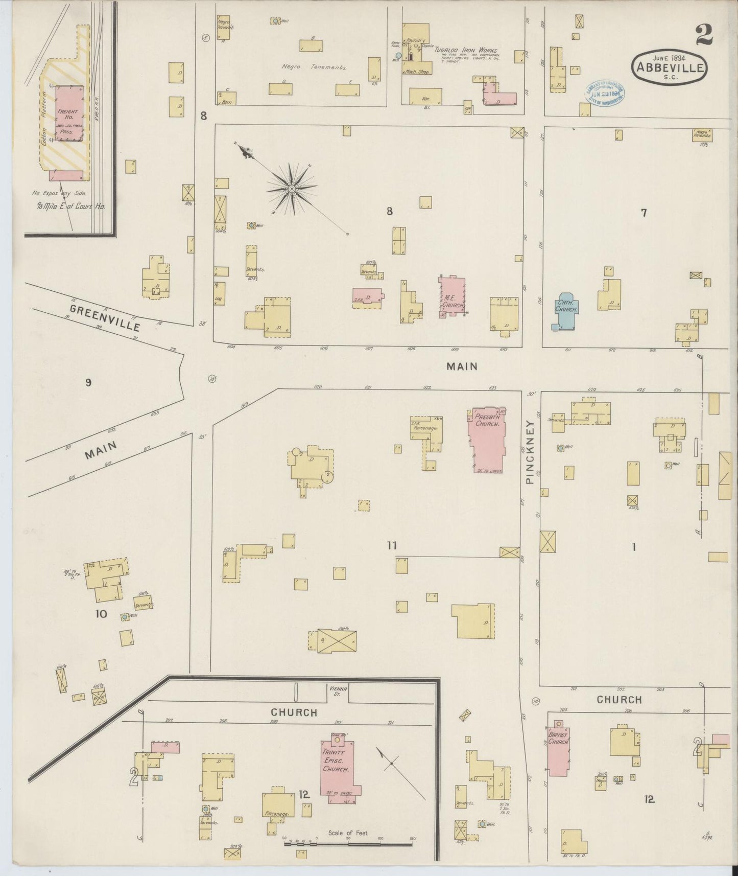 Sanborn Fire Insurance Map from Abbeville, Abbeville County, South Carolina (1894), Sheet #0002 - Historic Sanborn Fire Insurance Map Print, vintage old map wall art, antique decor, genealogy gift, South Carolina South Carolina map