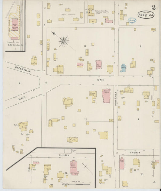 Sanborn Fire Insurance Map from Abbeville, Abbeville County, South Carolina (1894), Sheet #0002 - Historic Sanborn Fire Insurance Map Print, vintage old map wall art, antique decor, genealogy gift, South Carolina South Carolina map
