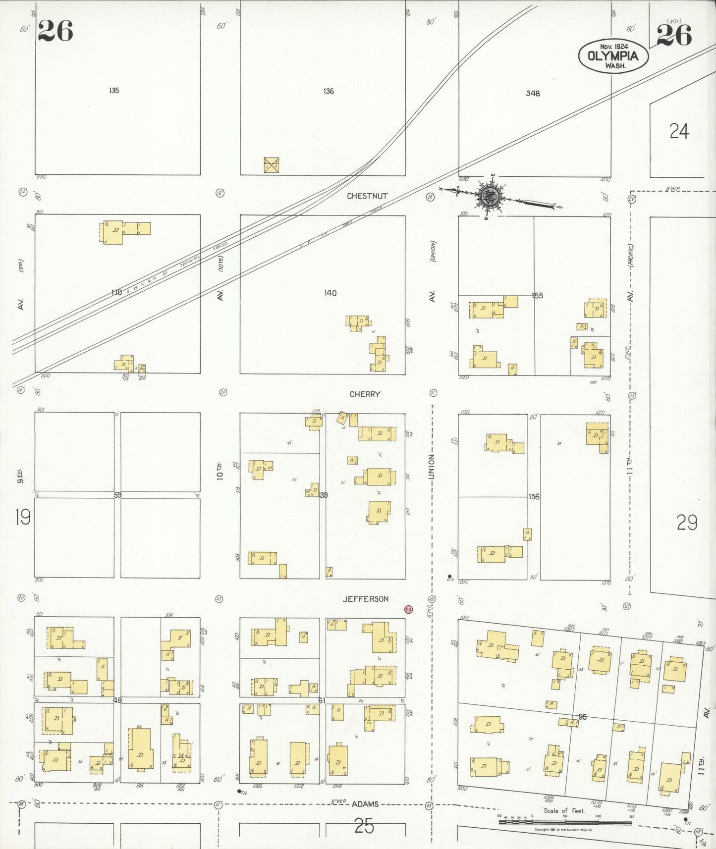 Sanborn Fire Insurance Map from Olympia, Thurston County, Washington (1924), Sheet #0026 - Complete Map Set gallery image, historic Sanborn map, vintage wall art, Washington Washington