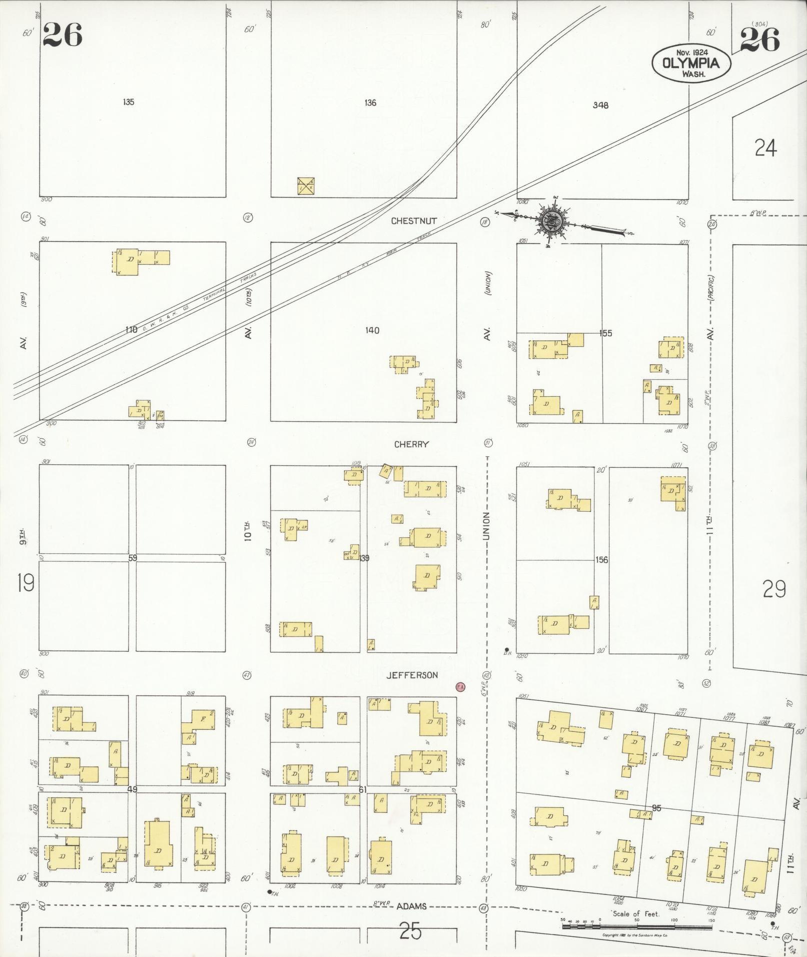 Sanborn Fire Insurance Map from Olympia, Thurston County, Washington (1924), Sheet #0026 - Complete Map Set gallery image, historic Sanborn map, vintage wall art, Washington Washington
