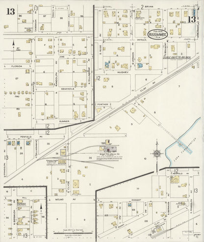 Sanborn Fire Insurance Map from Kissimmee, Osceola County, Florida (1926), Sheet #0013 - Historic Sanborn Fire Insurance Map Print, vintage old map wall art, antique decor, genealogy gift, Florida Florida map