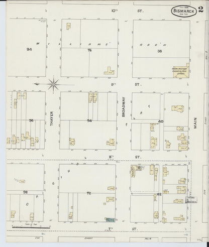 Sanborn Fire Insurance Map from Bismarck, Burleigh County, North Dakota (1888), Sheet #0002 - Complete Map Set gallery image, historic Sanborn map, vintage wall art, North Dakota North Dakota