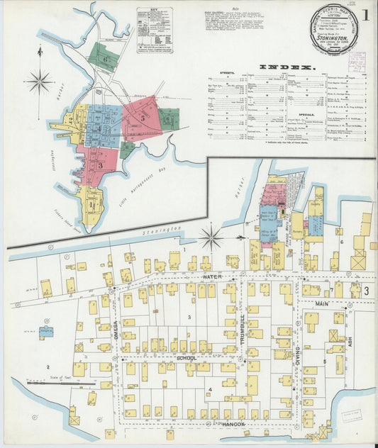 Sanborn Fire Insurance Map from Stonington, New London County, Connecticut (1901), Sheet #0001 - Historic Sanborn Fire Insurance Map Print, vintage old map wall art, antique decor, genealogy gift, Connecticut Connecticut map