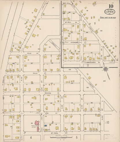 Sanborn Fire Insurance Map from Lufkin, Angelina County, Texas (1922), Sheet #0010 - Complete Map Set gallery image, historic Sanborn map, vintage wall art, Texas Texas