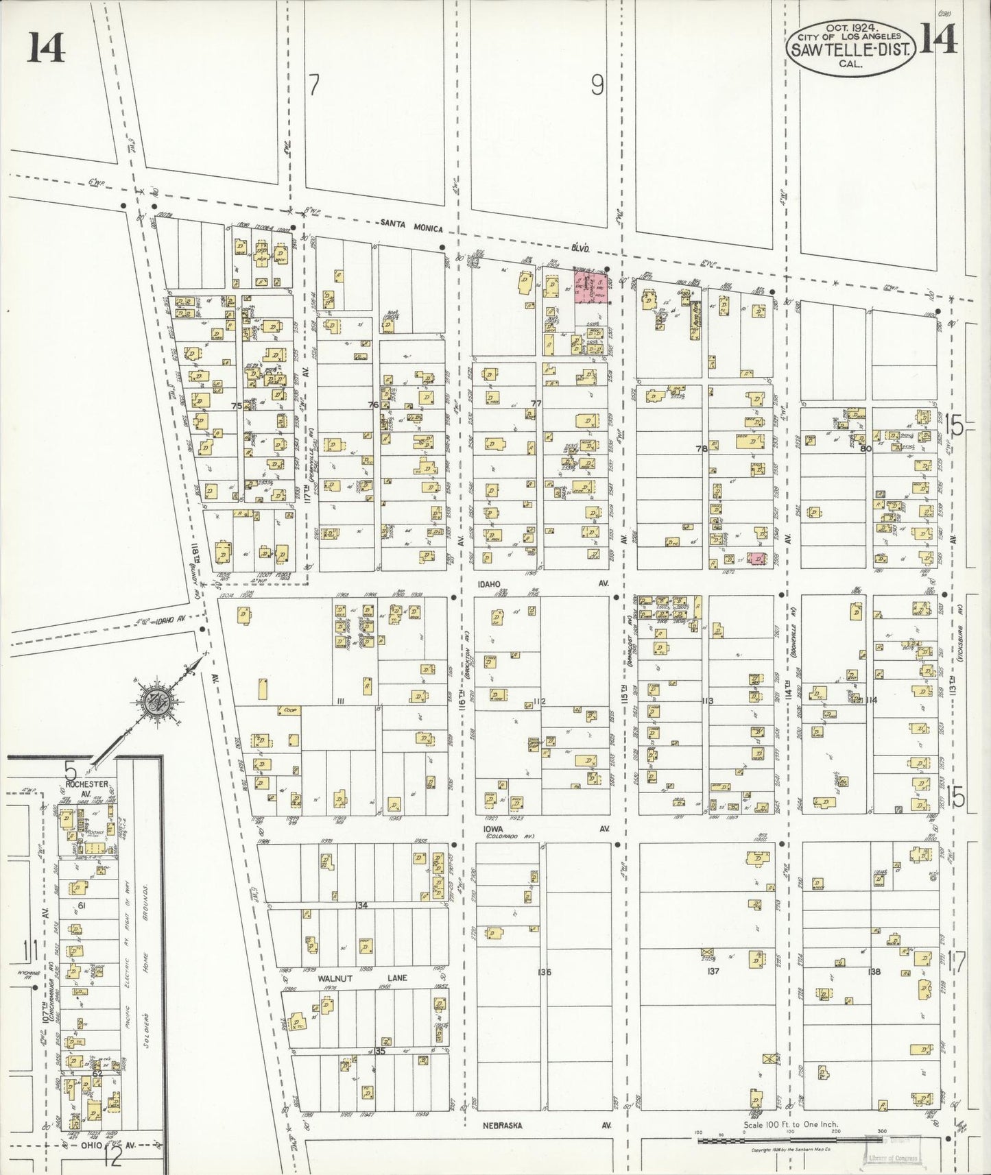 Sanborn Fire Insurance Map from Sawtelle, Los Angeles County, California (1924), Sheet #0014 - Complete Map Set gallery image, historic Sanborn map, vintage wall art, California California
