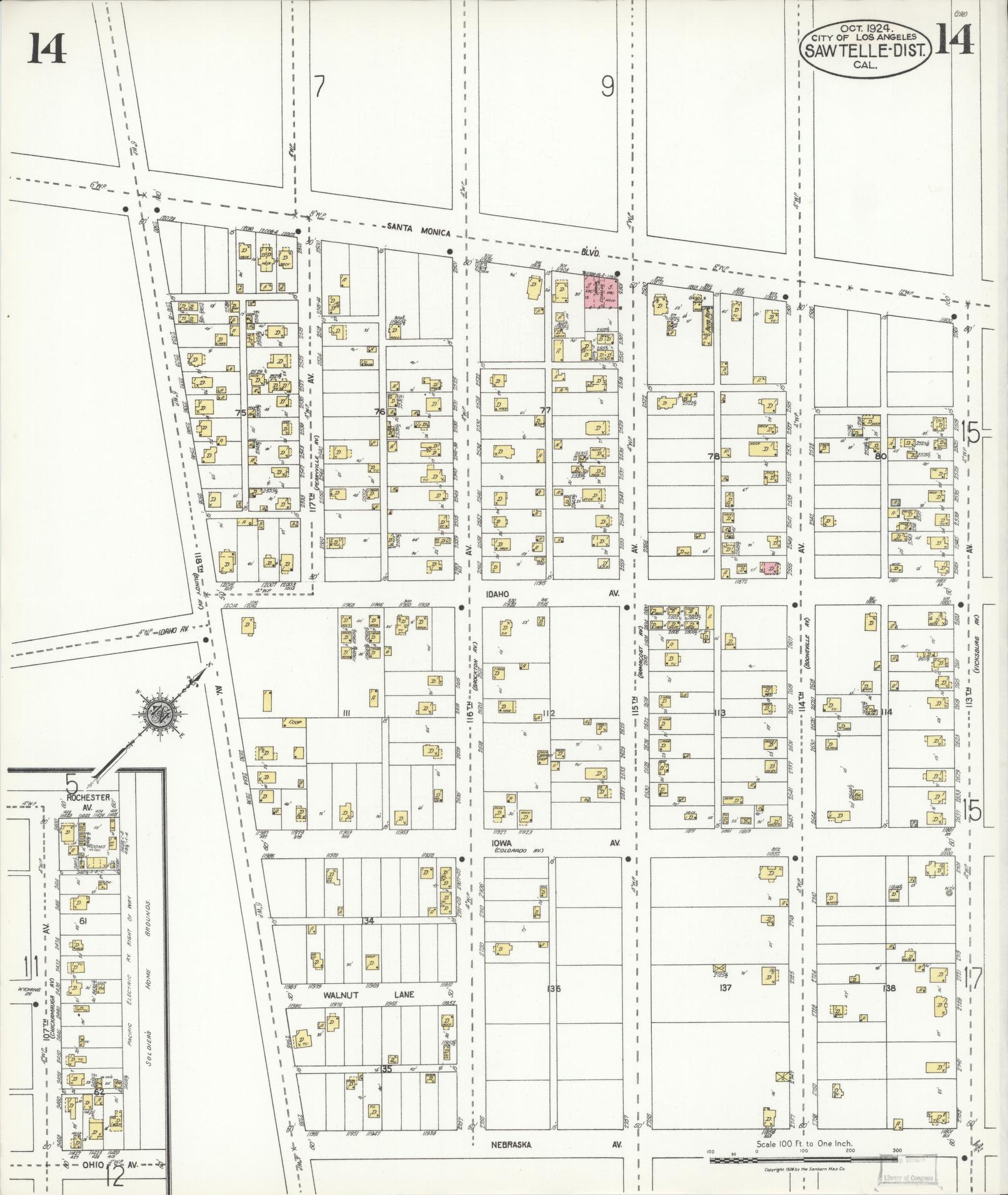 Sanborn Fire Insurance Map from Sawtelle, Los Angeles County, California (1924), Sheet #0014 - Complete Map Set gallery image, historic Sanborn map, vintage wall art, California California