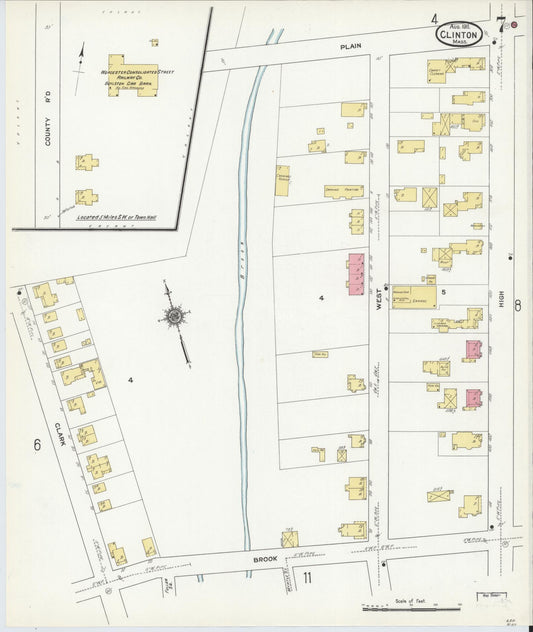 Sanborn Fire Insurance Map from Clinton, Worcester County, Massachusetts (1911), Sheet #0007 - Historic Sanborn Fire Insurance Map Print, vintage old map wall art, antique decor, genealogy gift, Massachusetts Massachusetts map