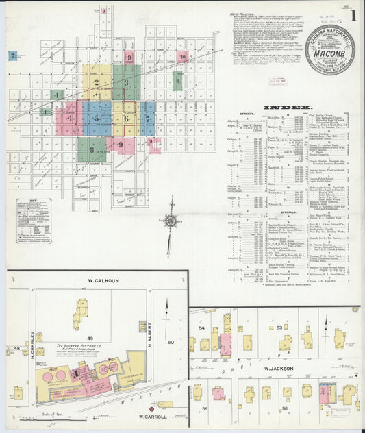 Sanborn Fire Insurance Map from Macomb, Mcdonough County, Illinois (1910), Sheet #0001 - Complete Map Set gallery image, historic Sanborn map, vintage wall art, Illinois Illinois