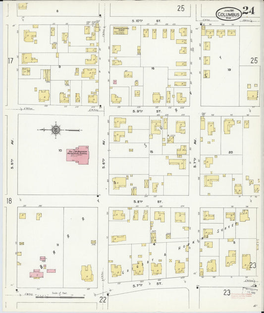Sanborn Fire Insurance Map from Columbus, Lowndes County, Mississippi (1910), Sheet #0024 - Historic Sanborn Fire Insurance Map Print, vintage old map wall art, antique decor, genealogy gift, Mississippi Mississippi map