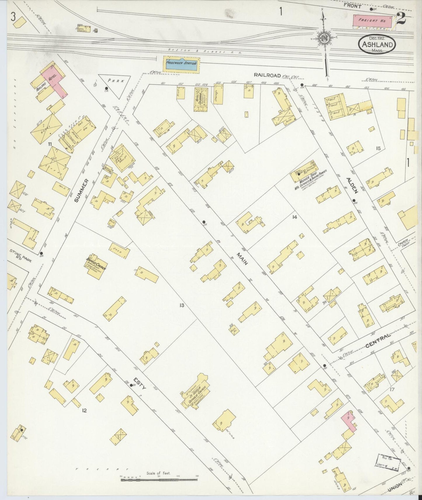 Sanborn Fire Insurance Map from Ashland, Middlesex County, Massachusetts (1912), Sheet #0002 - Complete Map Set gallery image, historic Sanborn map, vintage wall art, Massachusetts Massachusetts