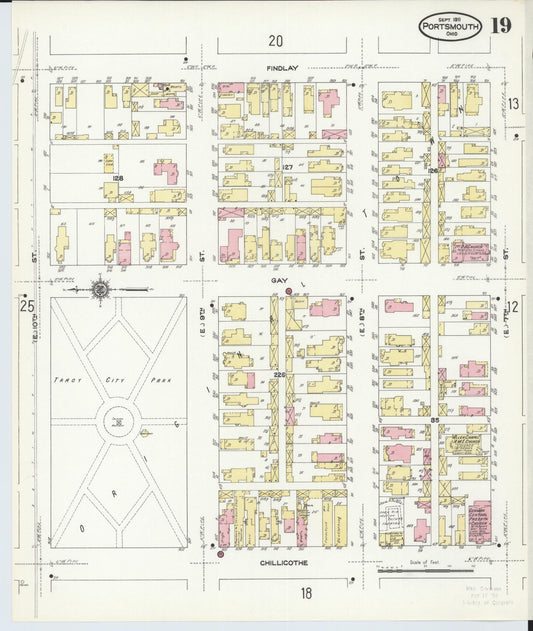 Sanborn Fire Insurance Map from Portsmouth, Scioto County, Ohio (1911), Sheet #0019 - Historic Sanborn Fire Insurance Map Print, vintage old map wall art, antique decor, genealogy gift, Ohio Ohio map