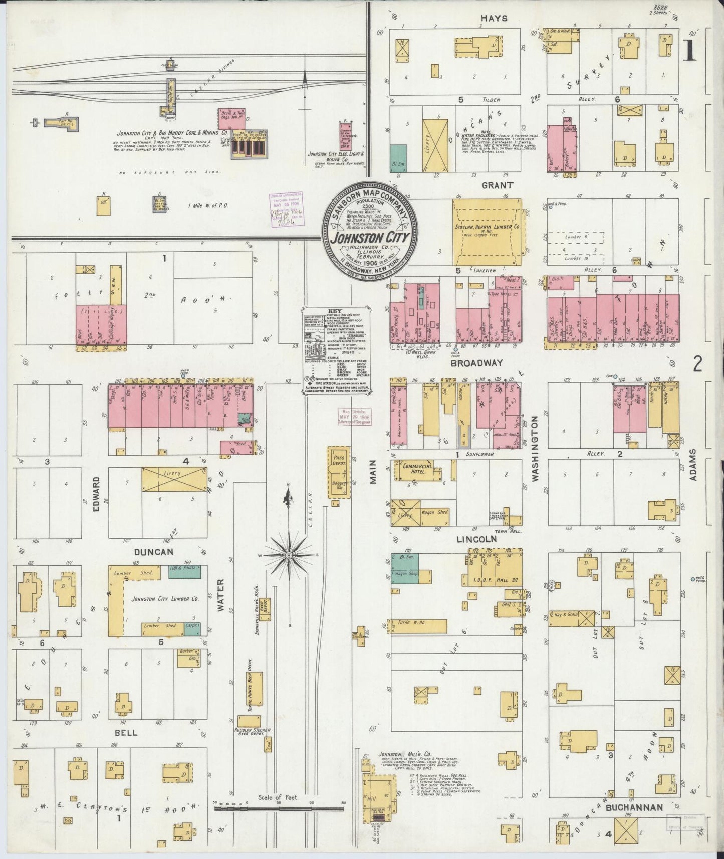 Sanborn Fire Insurance Map from Johnston City, Williamson County, Illinois (1906), Sheet #0001 - Complete Map Set gallery image, historic Sanborn map, vintage wall art, Illinois Illinois