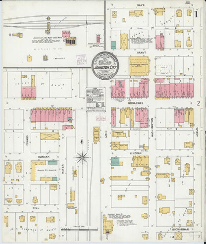 Sanborn Fire Insurance Map from Johnston City, Williamson County, Illinois (1906), Sheet #0001 - Complete Map Set gallery image, historic Sanborn map, vintage wall art, Illinois Illinois