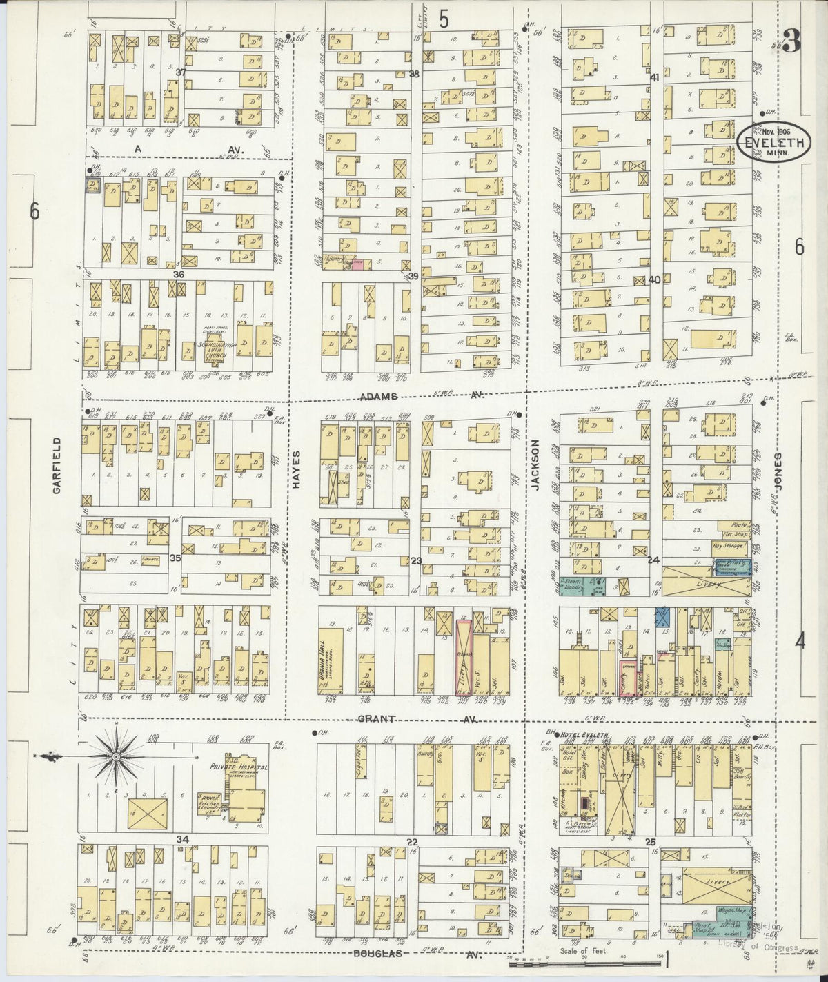 Sanborn Fire Insurance Map from Eveleth, Saint Louis County, Minnesota (1906), Sheet #0003 - Complete Map Set gallery image, historic Sanborn map, vintage wall art, Minnesota Minnesota