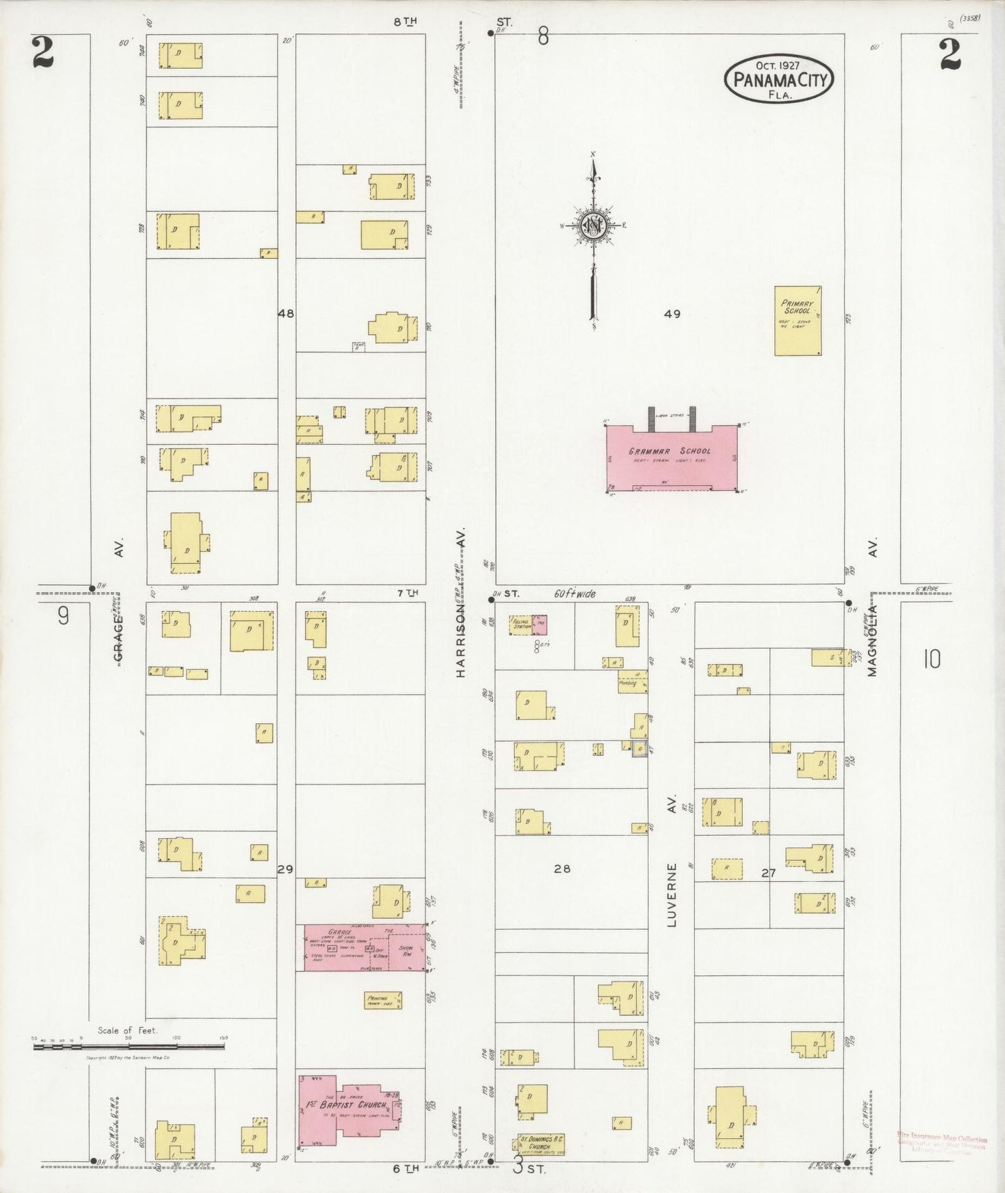 Sanborn Fire Insurance Map from Panama City, Bay County, Florida (1927), Sheet #0002 - Complete Map Set gallery image, historic Sanborn map, vintage wall art, Florida Florida