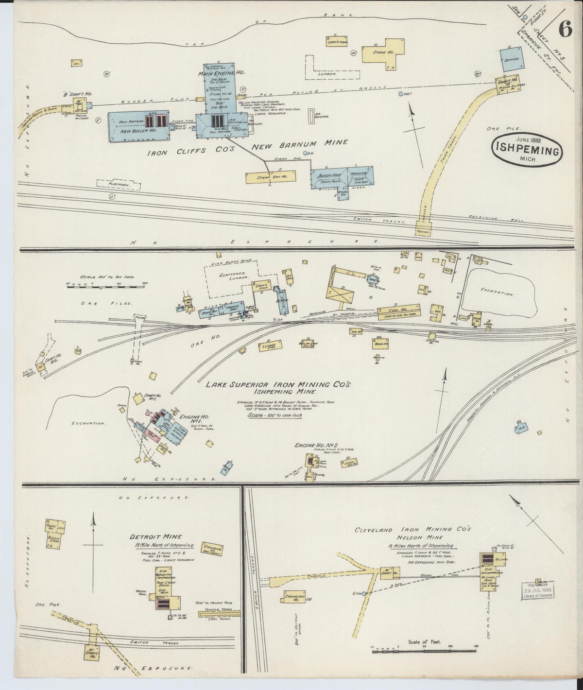 Sanborn Fire Insurance Map from Ishpeming, Marquette County, Michigan (1888), Sheet #0006 - Historic Sanborn Fire Insurance Map Print, vintage old map wall art, antique decor, genealogy gift, Michigan Michigan map