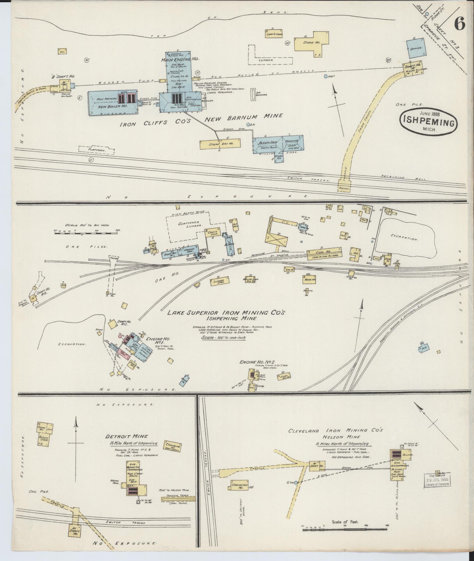 Sanborn Fire Insurance Map from Ishpeming, Marquette County, Michigan (1888), Sheet #0006 - Historic Sanborn Fire Insurance Map Print, vintage old map wall art, antique decor, genealogy gift, Michigan Michigan map