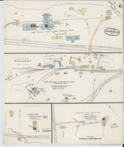 Sanborn Fire Insurance Map from Ishpeming, Marquette County, Michigan (1888), Sheet #0006 - Historic Sanborn Fire Insurance Map Print, vintage old map wall art, antique decor, genealogy gift, Michigan Michigan map