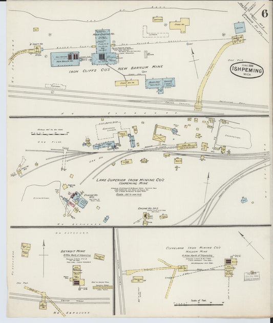 Sanborn Fire Insurance Map from Ishpeming, Marquette County, Michigan (1888), Sheet #0006 - Historic Sanborn Fire Insurance Map Print, vintage old map wall art, antique decor, genealogy gift, Michigan Michigan map