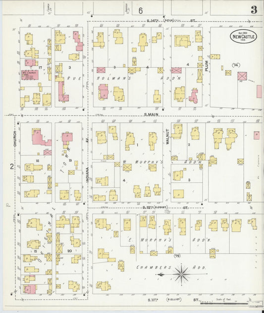 Sanborn Fire Insurance Map from New Castle, Henry County, Indiana (1901), Sheet #0003 - Historic Sanborn Fire Insurance Map Print, vintage old map wall art, antique decor, genealogy gift, Indiana Indiana map