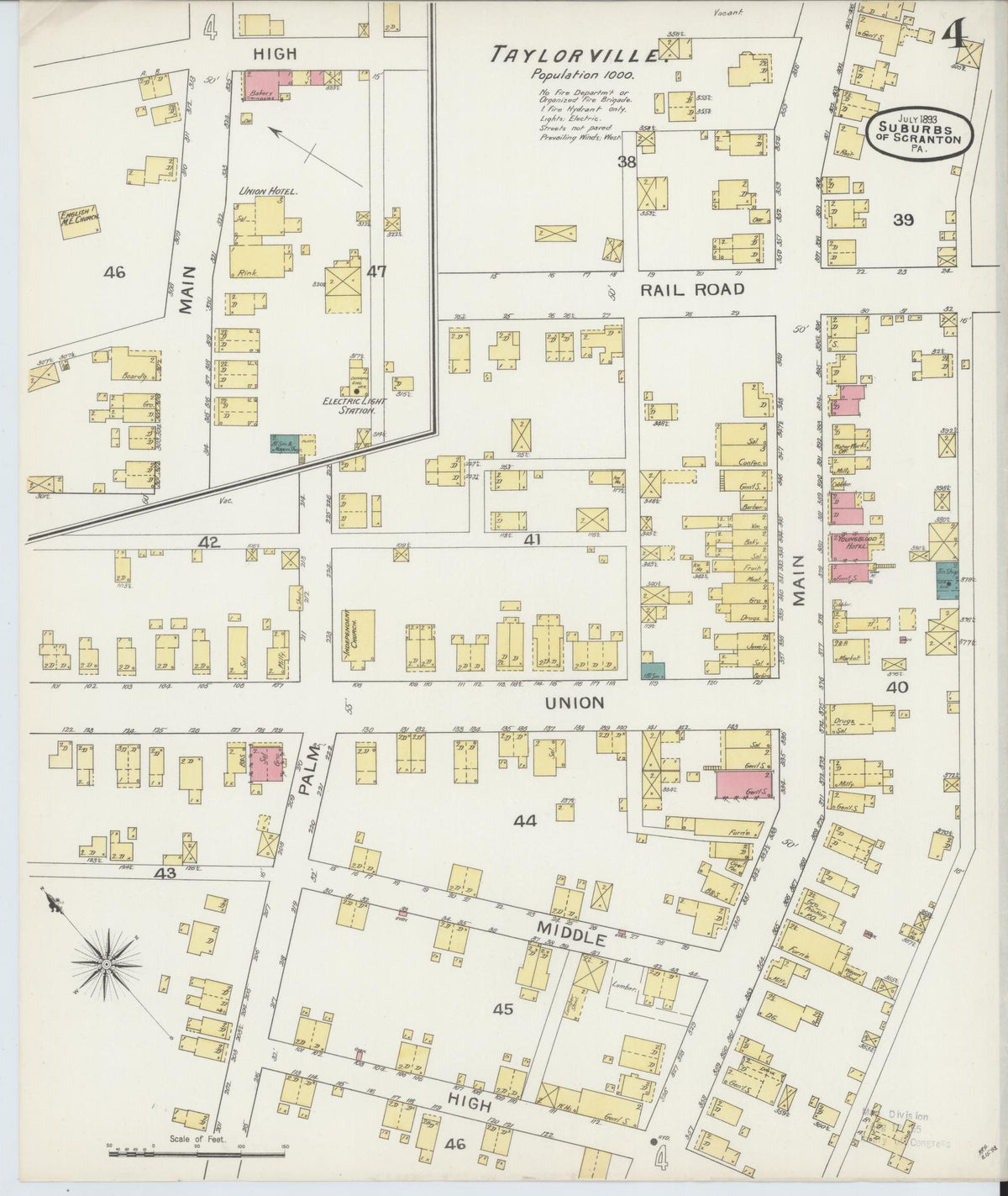 Sanborn Fire Insurance Map from Scranton Suburbs, Lackawanna County, Pennsylvania (1893), Sheet #0004 - Historic Sanborn Fire Insurance Map Print, vintage old map wall art, antique decor, genealogy gift, Pennsylvania Pennsylvania map