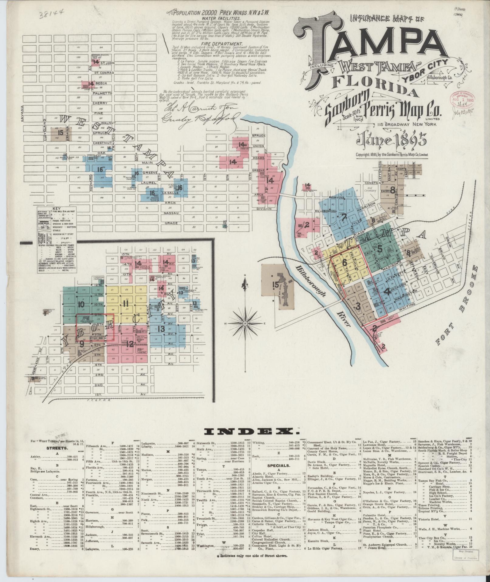 Sanborn Fire Insurance Map from Tampa, Hillsborough County, Florida. (1895) – Historic Sanborn Fire Insurance Map Print
