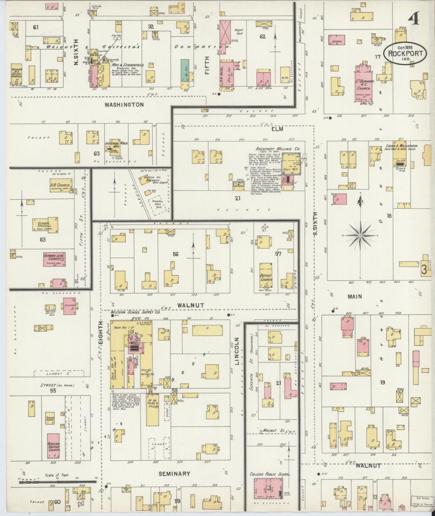 Sanborn Fire Insurance Map from Rockport, Spencer County, Indiana (1898), Sheet #0004 - Complete Map Set gallery image, historic Sanborn map, vintage wall art, Indiana Indiana