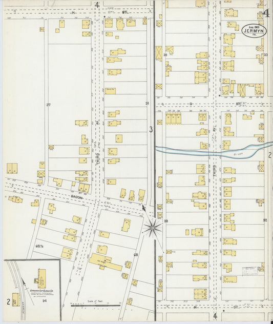 Sanborn Fire Insurance Map from Jermyn, Lackawanna County, Pennsylvania (1903), Sheet #0004 - Historic Sanborn Fire Insurance Map Print, vintage old map wall art, antique decor, genealogy gift, Pennsylvania Pennsylvania map