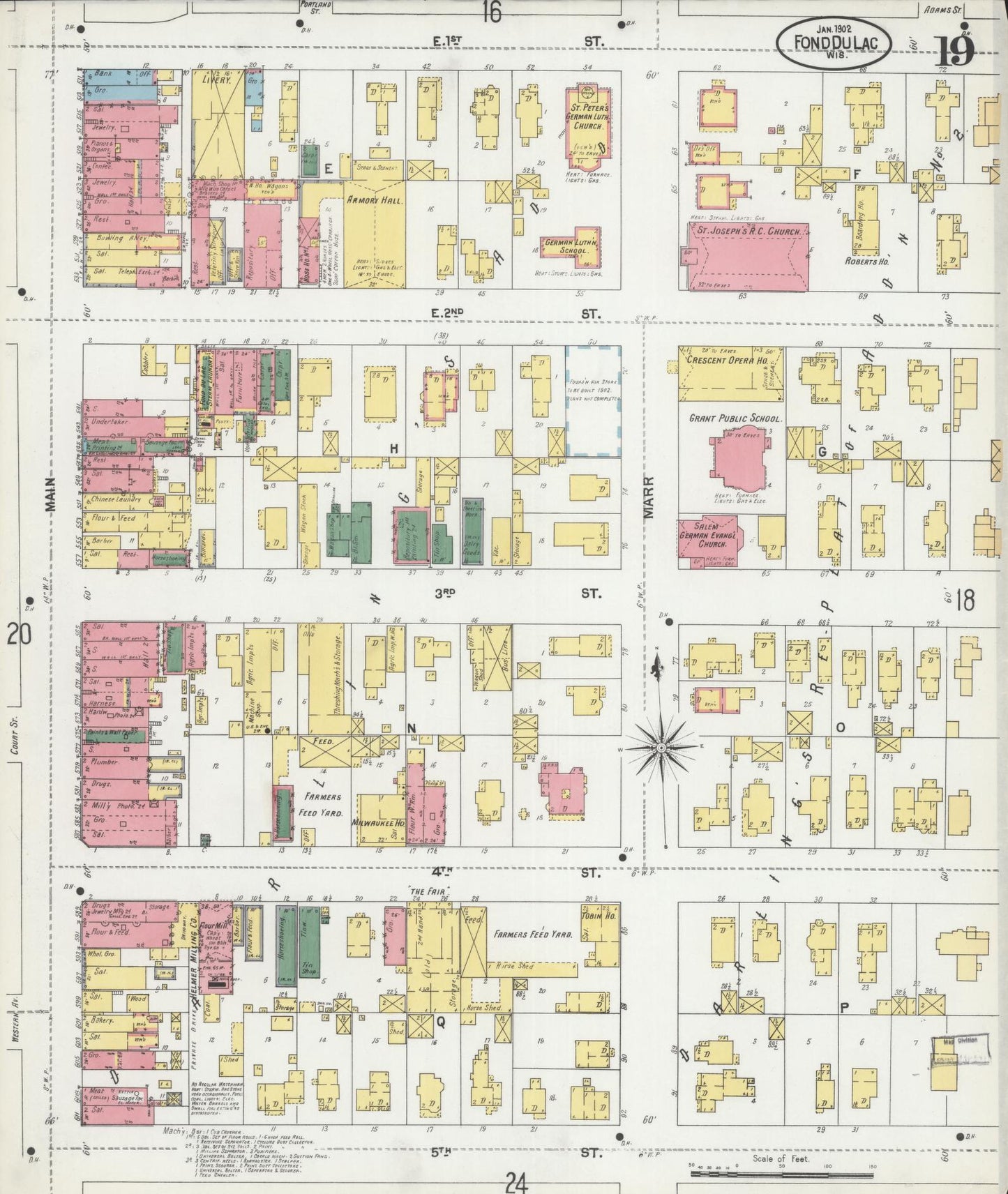 Sanborn Fire Insurance Map from Fond du Lac, Fond du Lac County, Wisconsin (1902), Sheet #0019 - Historic Sanborn Fire Insurance Map Print, vintage old map wall art, antique decor, genealogy gift, Wisconsin Wisconsin map
