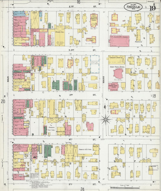 Sanborn Fire Insurance Map from Fond du Lac, Fond du Lac County, Wisconsin (1902), Sheet #0019 - Historic Sanborn Fire Insurance Map Print, vintage old map wall art, antique decor, genealogy gift, Wisconsin Wisconsin map