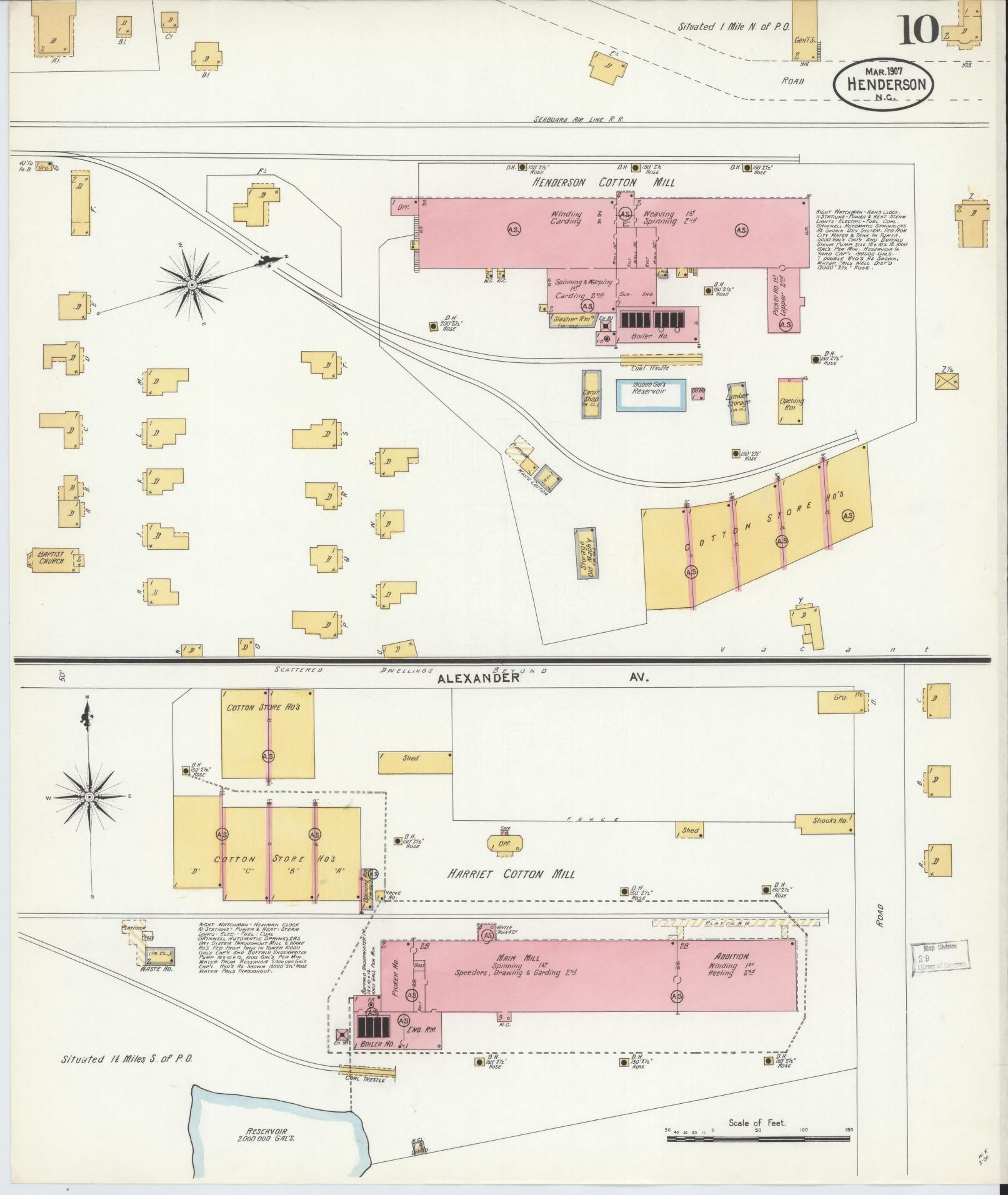 Sanborn Fire Insurance Map from Henderson, Vance County, North Carolina (1907), Sheet #0010 - Complete Map Set gallery image, historic Sanborn map, vintage wall art, North Carolina North Carolina