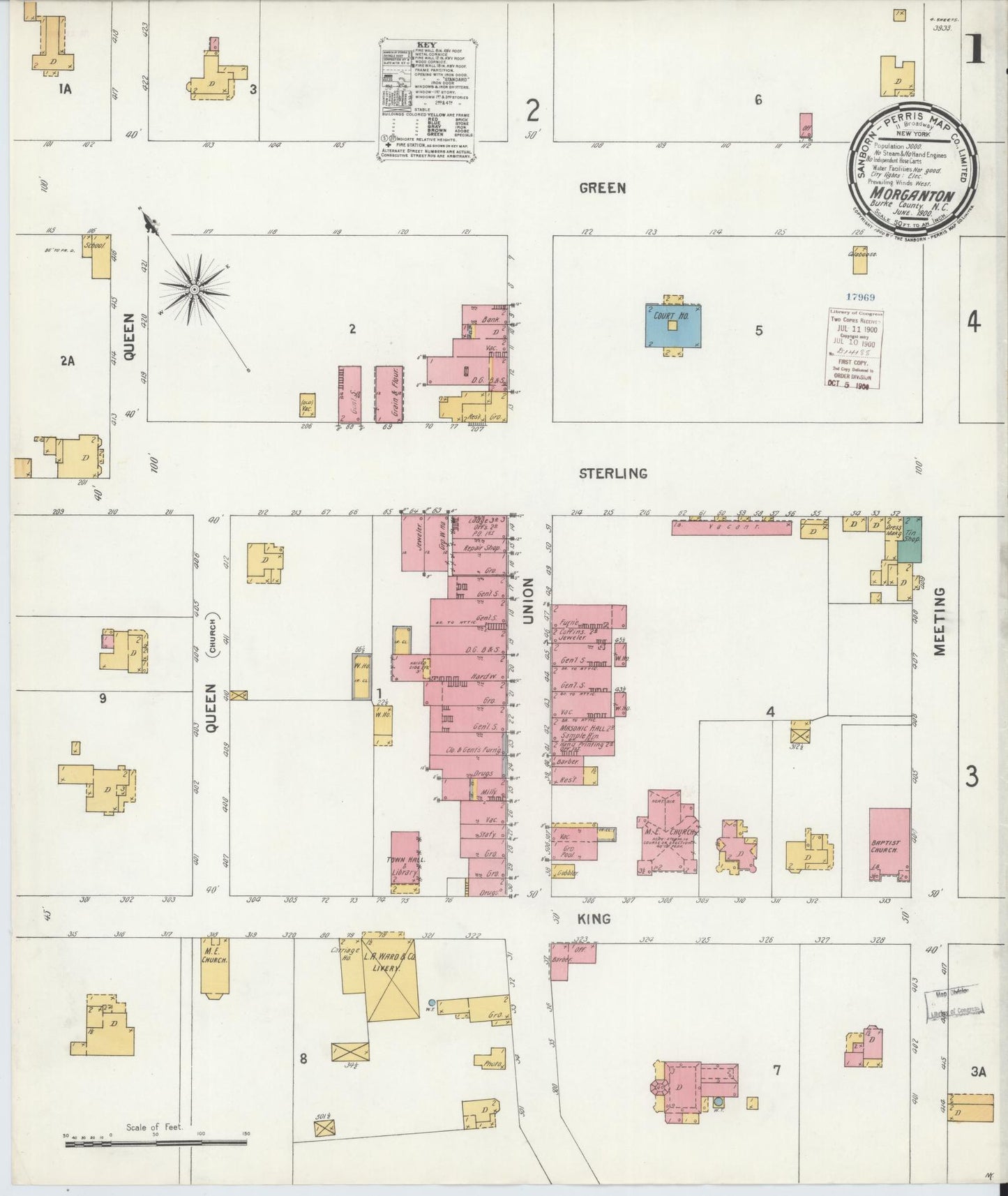 Sanborn Fire Insurance Map from Morganton, Burke County, North Carolina (1900), Sheet #0001 - Complete Map Set gallery image, historic Sanborn map, vintage wall art, North Carolina North Carolina