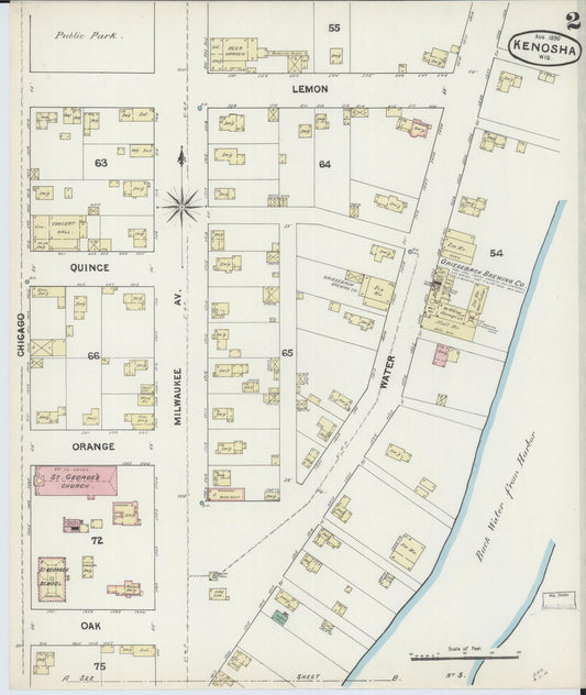 Sanborn Fire Insurance Map from Kenosha, Kenosha County, Wisconsin (1890), Sheet #0002 - Historic Sanborn Fire Insurance Map Print, vintage old map wall art, antique decor, genealogy gift, Wisconsin Wisconsin map