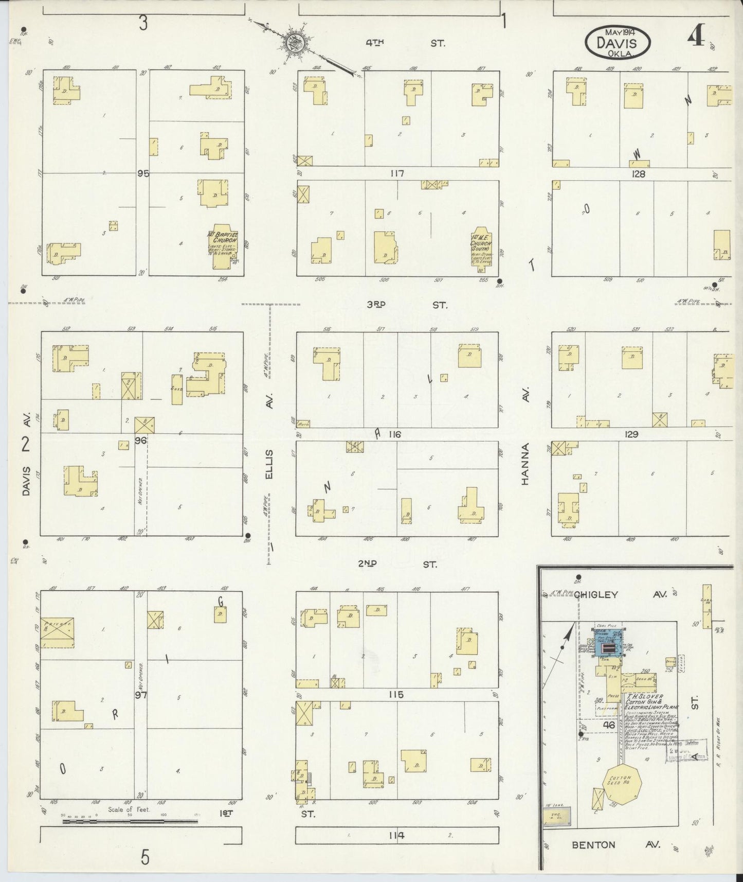Sanborn Fire Insurance Map from Davis, Murray County, Oklahoma (1914), Sheet #0004 - Historic Sanborn Fire Insurance Map Print, vintage old map wall art, antique decor, genealogy gift, Oklahoma Oklahoma map