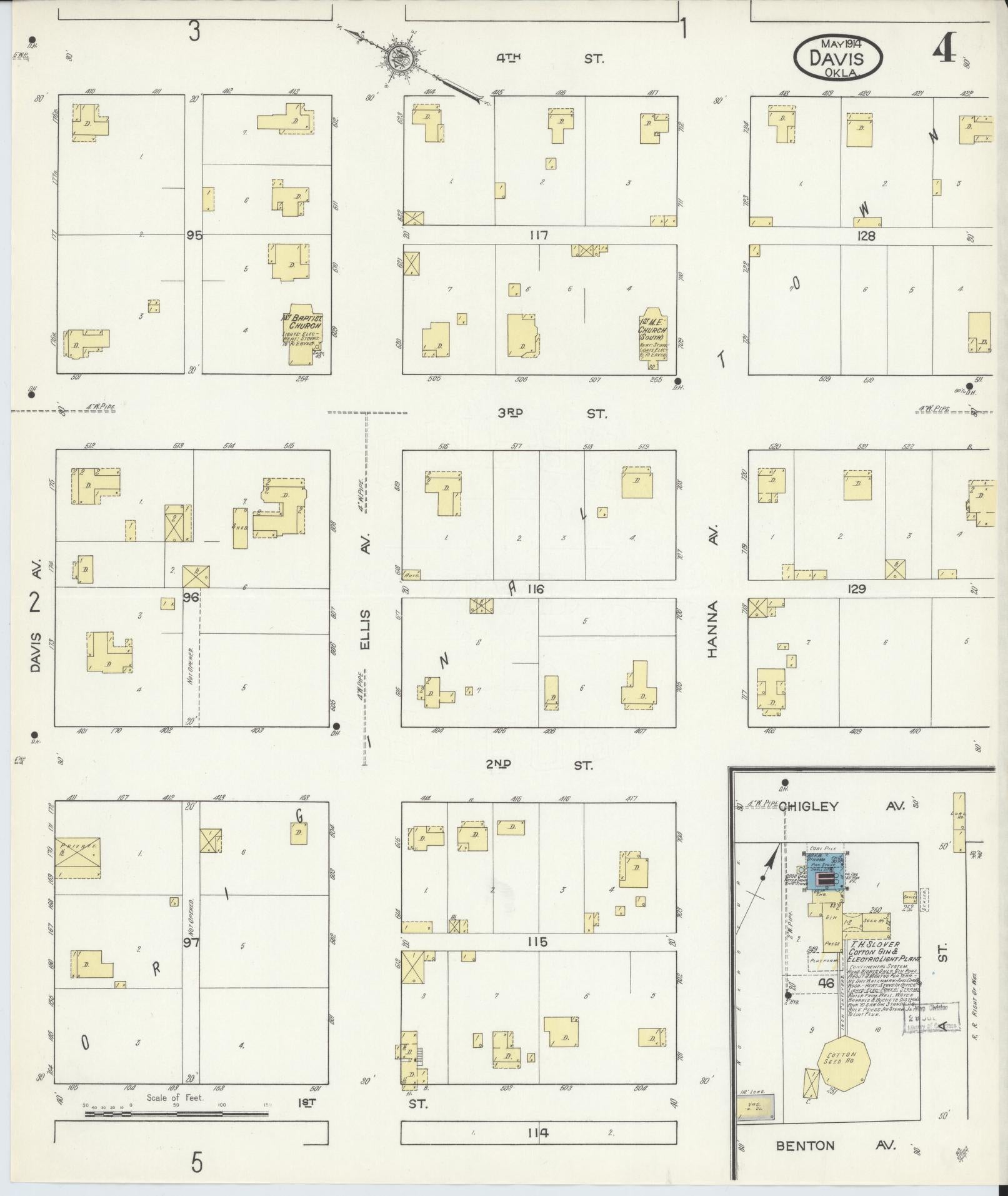 Sanborn Fire Insurance Map from Davis, Murray County, Oklahoma (1914), Sheet #0004 - Historic Sanborn Fire Insurance Map Print, vintage old map wall art, antique decor, genealogy gift, Oklahoma Oklahoma map