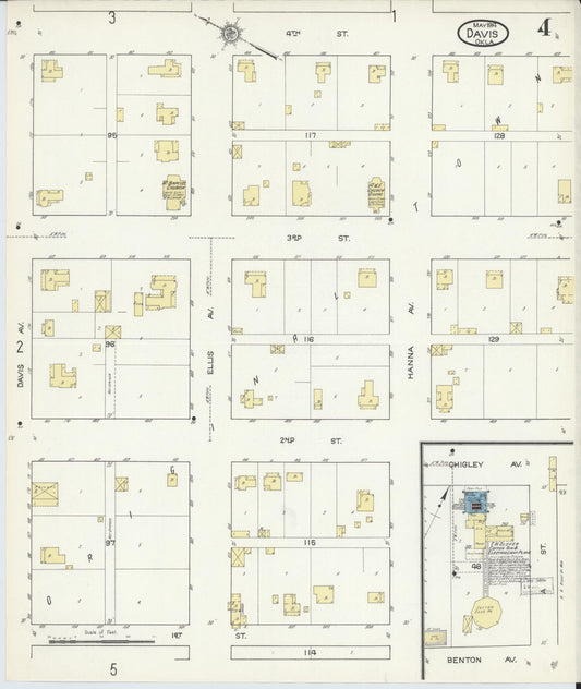 Sanborn Fire Insurance Map from Davis, Murray County, Oklahoma (1914), Sheet #0004 - Historic Sanborn Fire Insurance Map Print, vintage old map wall art, antique decor, genealogy gift, Oklahoma Oklahoma map