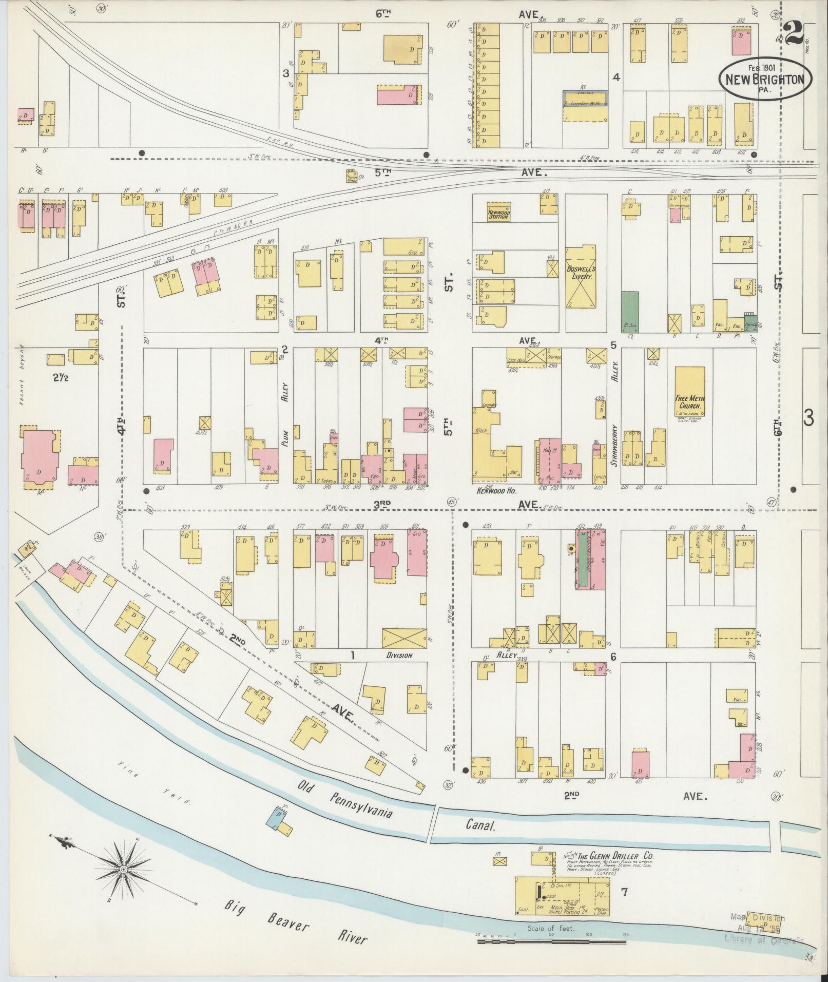 Sanborn Fire Insurance Map from New Brighton, Beaver County, Pennsylvania (1901), Sheet #0002 - Complete Map Set gallery image, historic Sanborn map, vintage wall art, Pennsylvania Pennsylvania