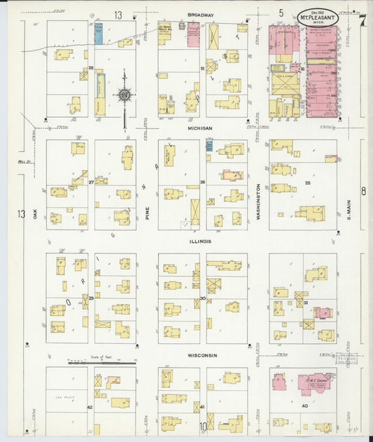 Sanborn Fire Insurance Map from Mount Pleasant, Isabella County, Michigan (1910), Sheet #0007 - Historic Sanborn Fire Insurance Map Print, vintage old map wall art, antique decor, genealogy gift, Michigan Michigan map