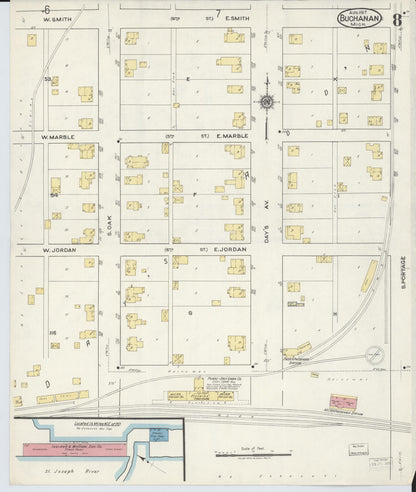 Sanborn Fire Insurance Map from Buchanan, Berrien County, Michigan (1917), Sheet #0008 - Historic Sanborn Fire Insurance Map Print, vintage old map wall art, antique decor, genealogy gift, Michigan Michigan map