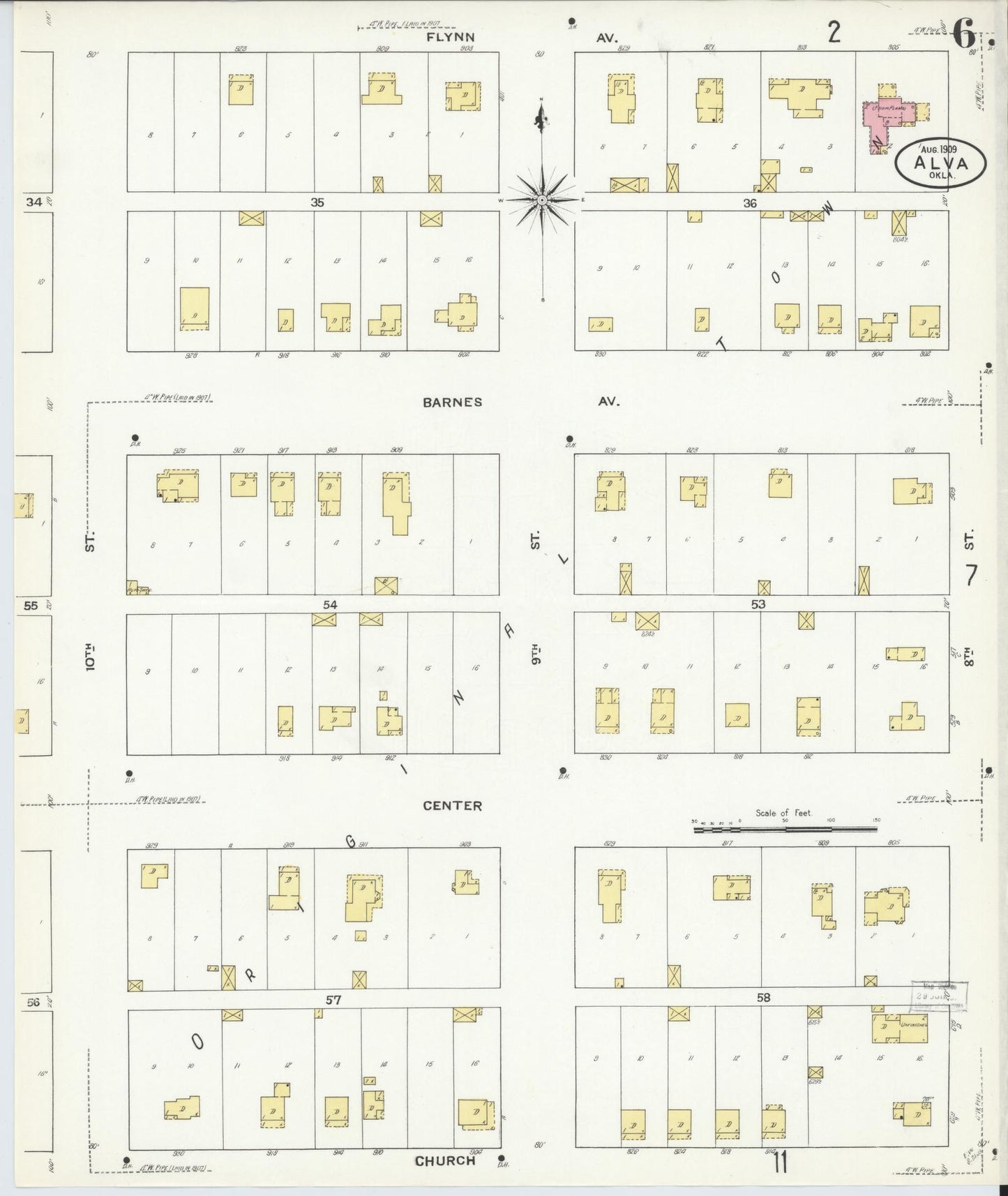 Sanborn Fire Insurance Map from Alva, Woods County, Oklahoma (1909), Sheet #0006 - Complete Map Set gallery image, historic Sanborn map, vintage wall art, Oklahoma Oklahoma