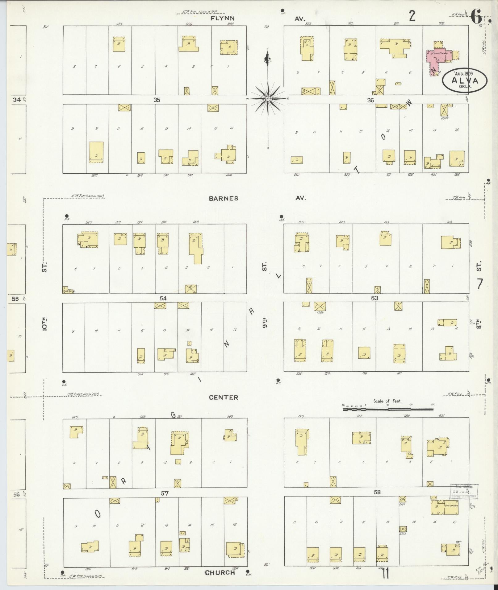 Sanborn Fire Insurance Map from Alva, Woods County, Oklahoma (1909), Sheet #0006 - Complete Map Set gallery image, historic Sanborn map, vintage wall art, Oklahoma Oklahoma