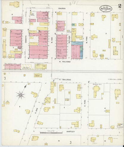 Sanborn Fire Insurance Map from Batesburg, Lexington And Saluda Counties, South Carolina (1908), Sheet #0002 - Complete Map Set gallery image, historic Sanborn map, vintage wall art, South Carolina South Carolina