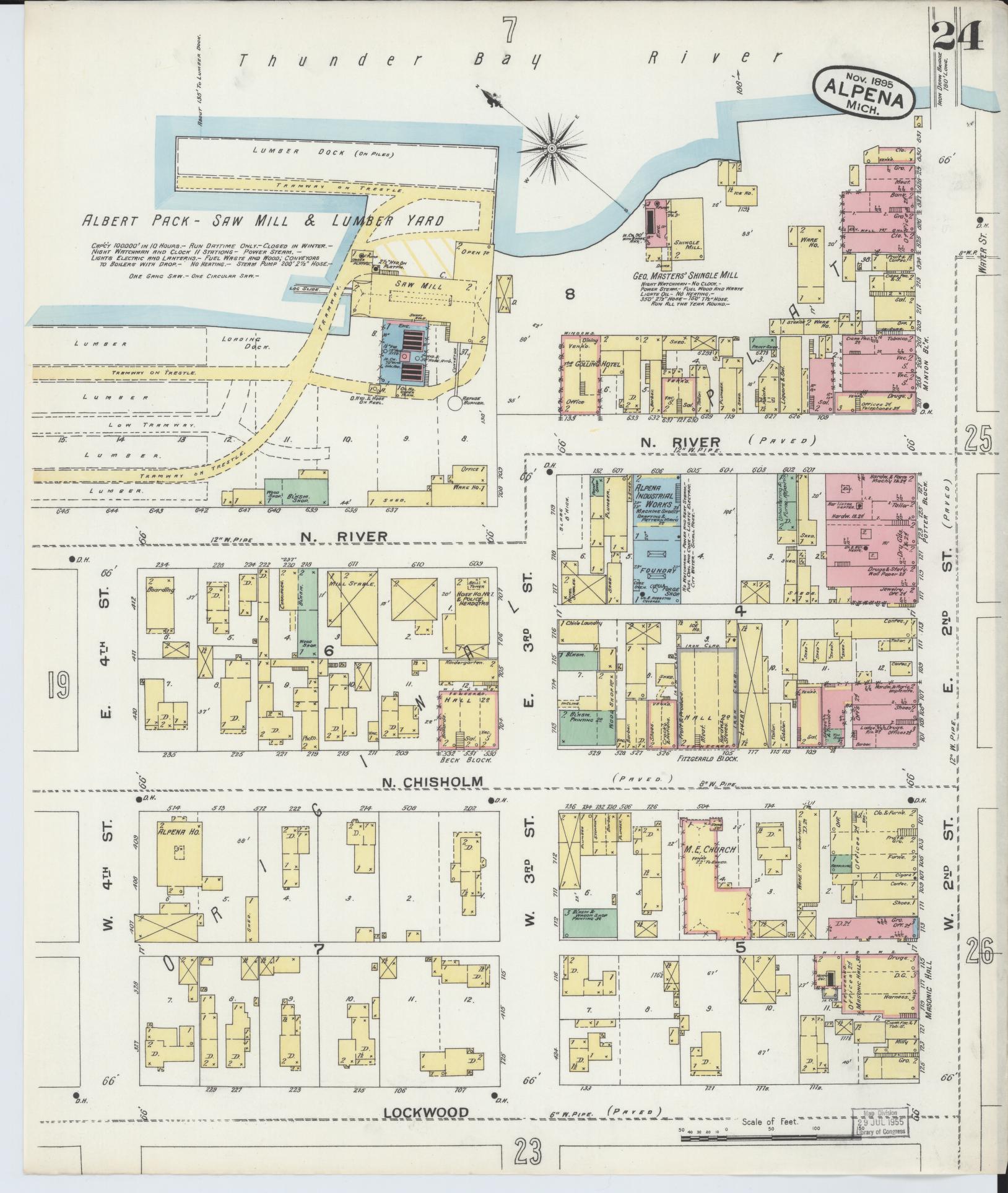 Sanborn Fire Insurance Map from Alpena, Alpena County, Michigan (1895), Sheet #0024 - Complete Map Set gallery image, historic Sanborn map, vintage wall art, Michigan Michigan