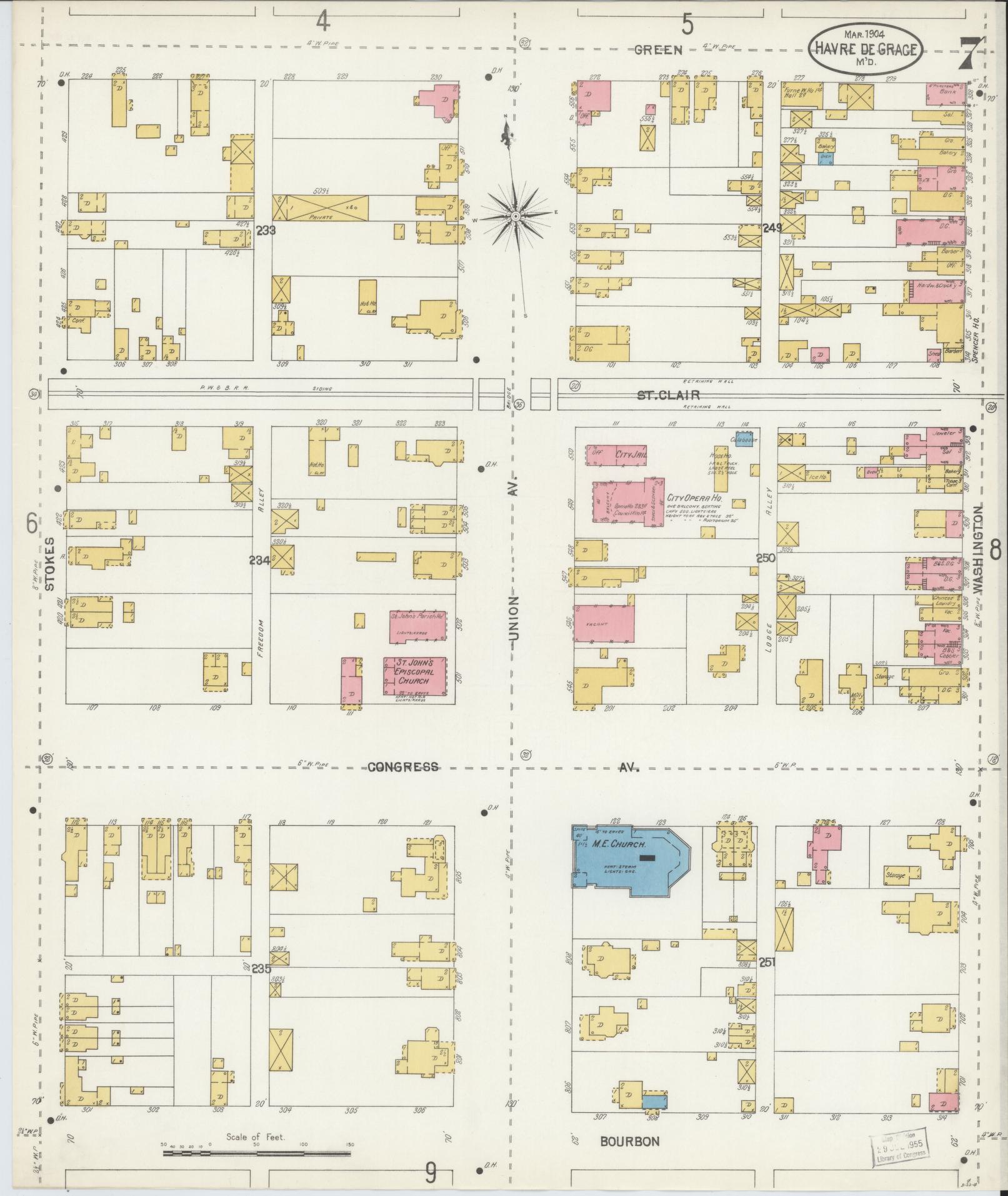 Sanborn Fire Insurance Map from Havre De Grace, Harford County, Maryland (1904), Sheet #0007 - Historic Sanborn Fire Insurance Map Print, vintage old map wall art