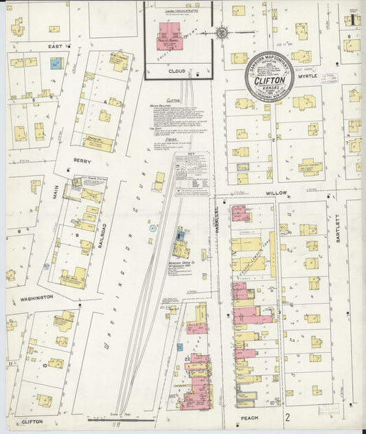 Sanborn Fire Insurance Map from Clifton, Washington and Clay Counties, Kansas (1911), Sheet #0001 - Complete Map Set gallery image, historic Sanborn map, vintage wall art, Kansas Kansas
