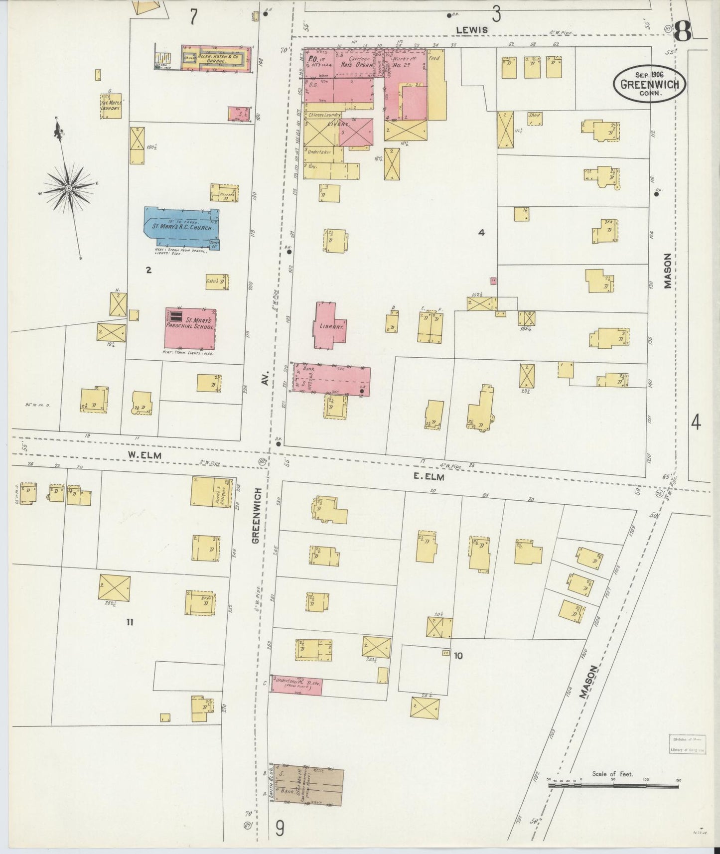 Sanborn Fire Insurance Map from Greenwich, Fairfield County, Connecticut (1906), Sheet #0008 - Complete Map Set gallery image, historic Sanborn map, vintage wall art, Connecticut Connecticut