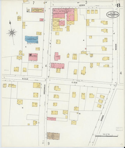 Sanborn Fire Insurance Map from Greenwich, Fairfield County, Connecticut (1906), Sheet #0008 - Complete Map Set gallery image, historic Sanborn map, vintage wall art, Connecticut Connecticut