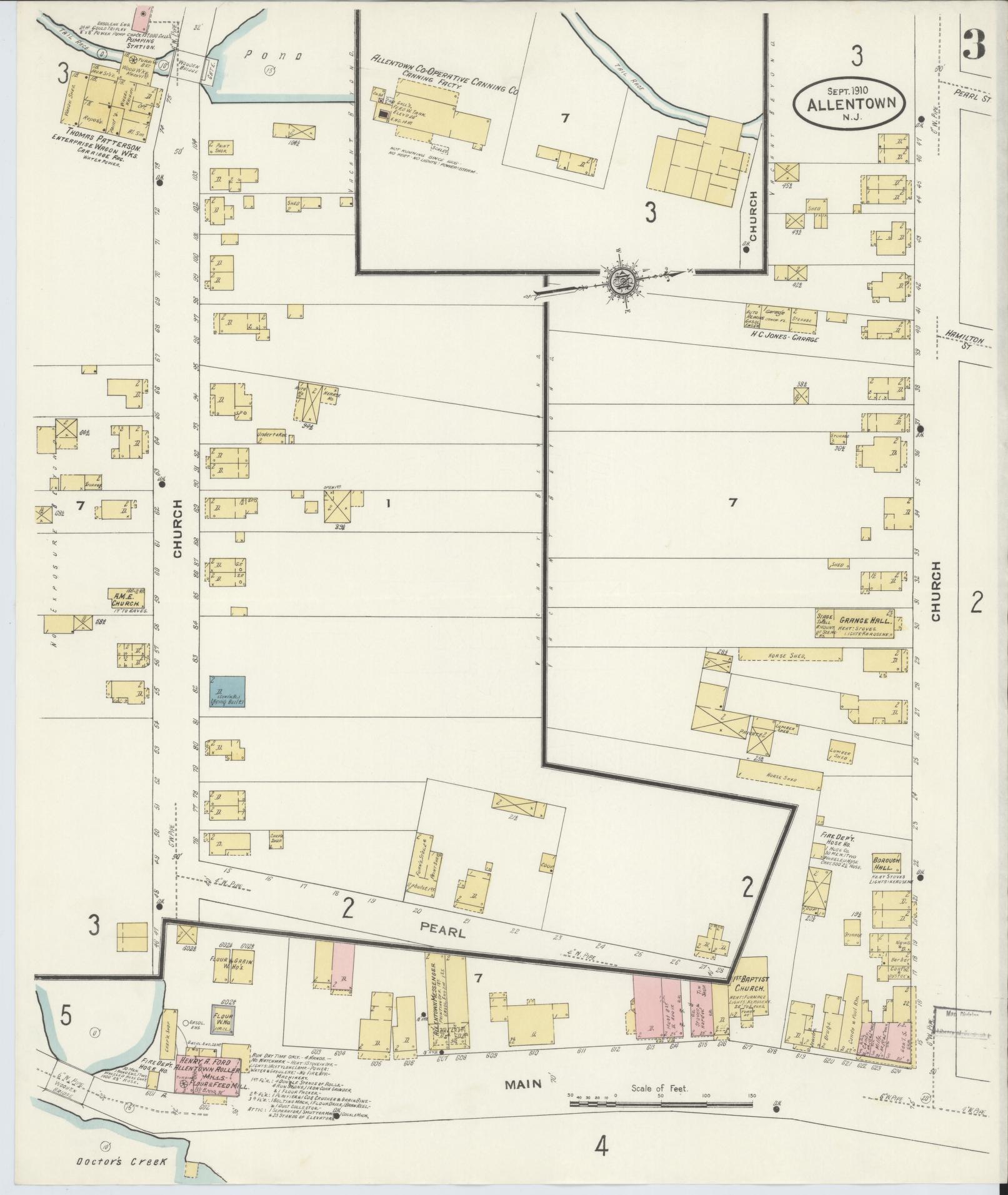 Sanborn Fire Insurance Map from Allentown, Monmouth County, New Jersey (1910), Sheet #0003 - Complete Map Set gallery image, historic Sanborn map, vintage wall art, New Jersey New Jersey