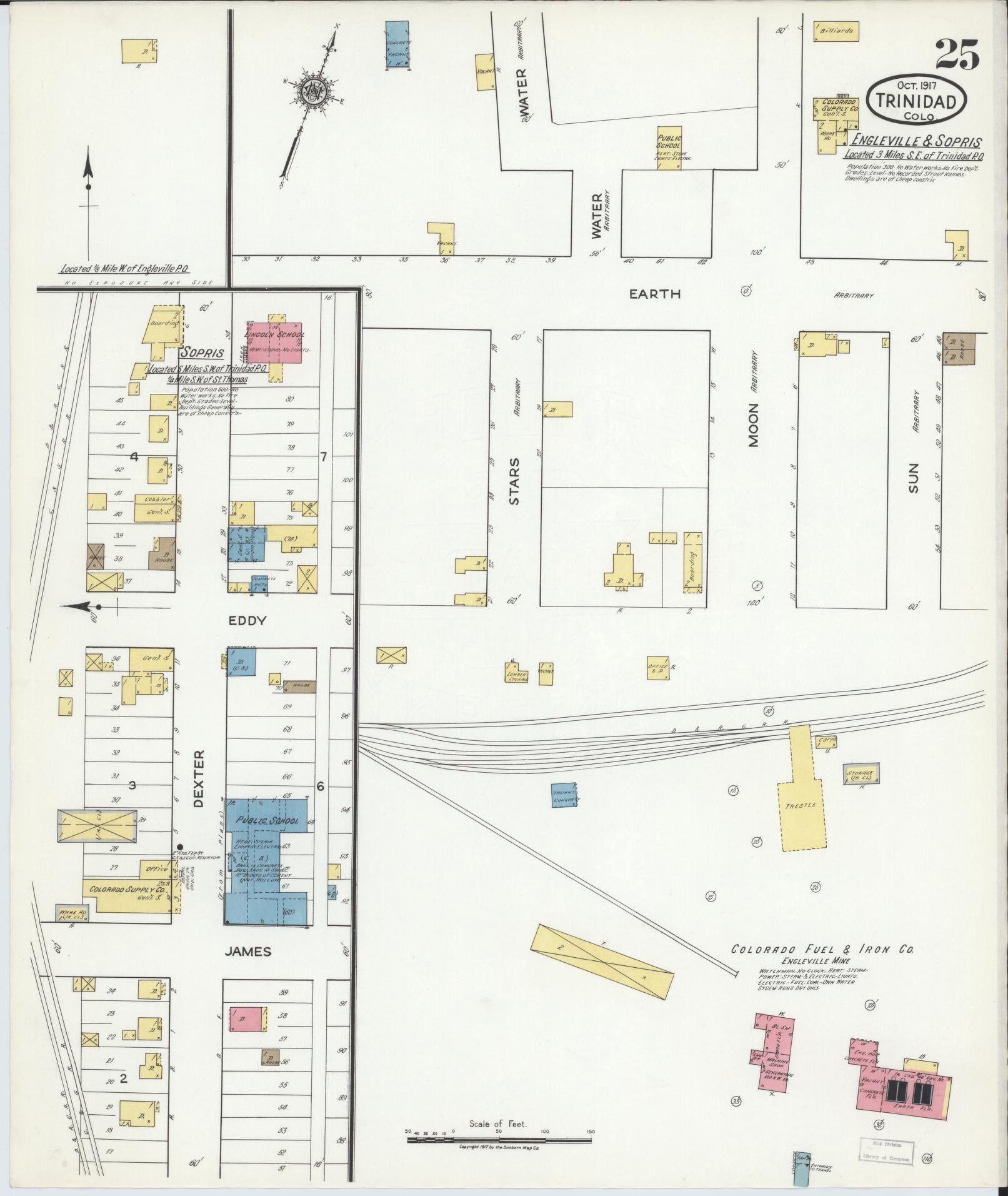 Sanborn Fire Insurance Map from Trinidad, Las Animas County, Colorado (1917), Sheet #0025 - Complete Map Set gallery image, historic Sanborn map, vintage wall art, Colorado Colorado