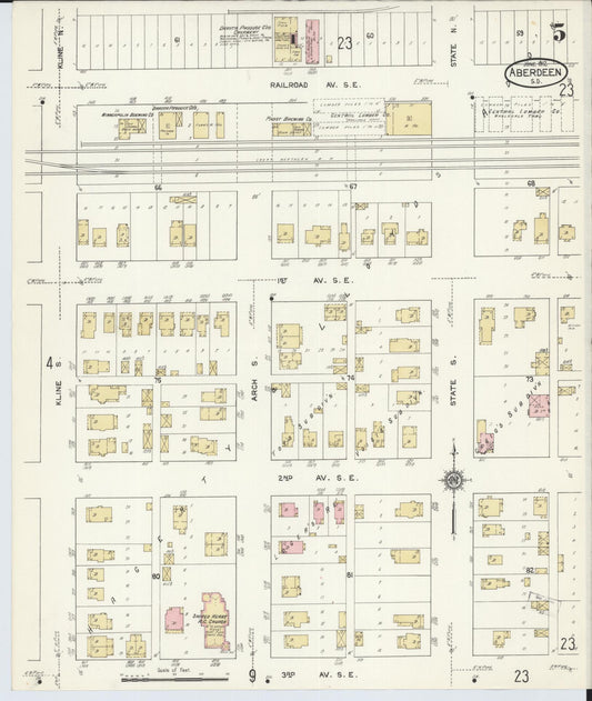 Sanborn Fire Insurance Map from Aberdeen, Brown County, South Dakota (1912), Sheet #0005 - Historic Sanborn Fire Insurance Map Print, vintage old map wall art, antique decor, genealogy gift, South Dakota South Dakota map